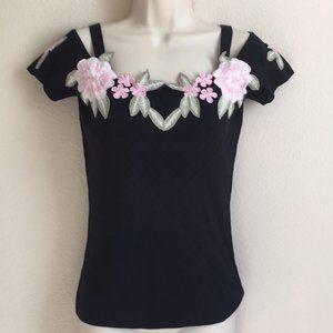 🌶 3/$20 Leo Guy VINTAGE Floral Neck Blouse S